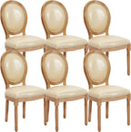 Leather Dining Chairs Set of 6 French Country Dining Chairs with Round Back, Farmhouse Upholstered Dining Accent Chairs with Nailhead Trim, Mid Century Modern (Beige)