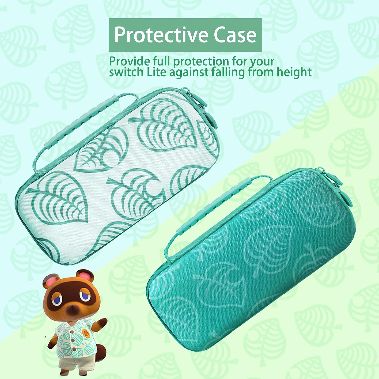 TIKOdirect Carrying Case for Switch lite, Shockproof Portable Travel Bag with Glitter Galaxy cover, Screen Protectors and Cute Leaf Thumb Grips Caps, Animal Crossing Green