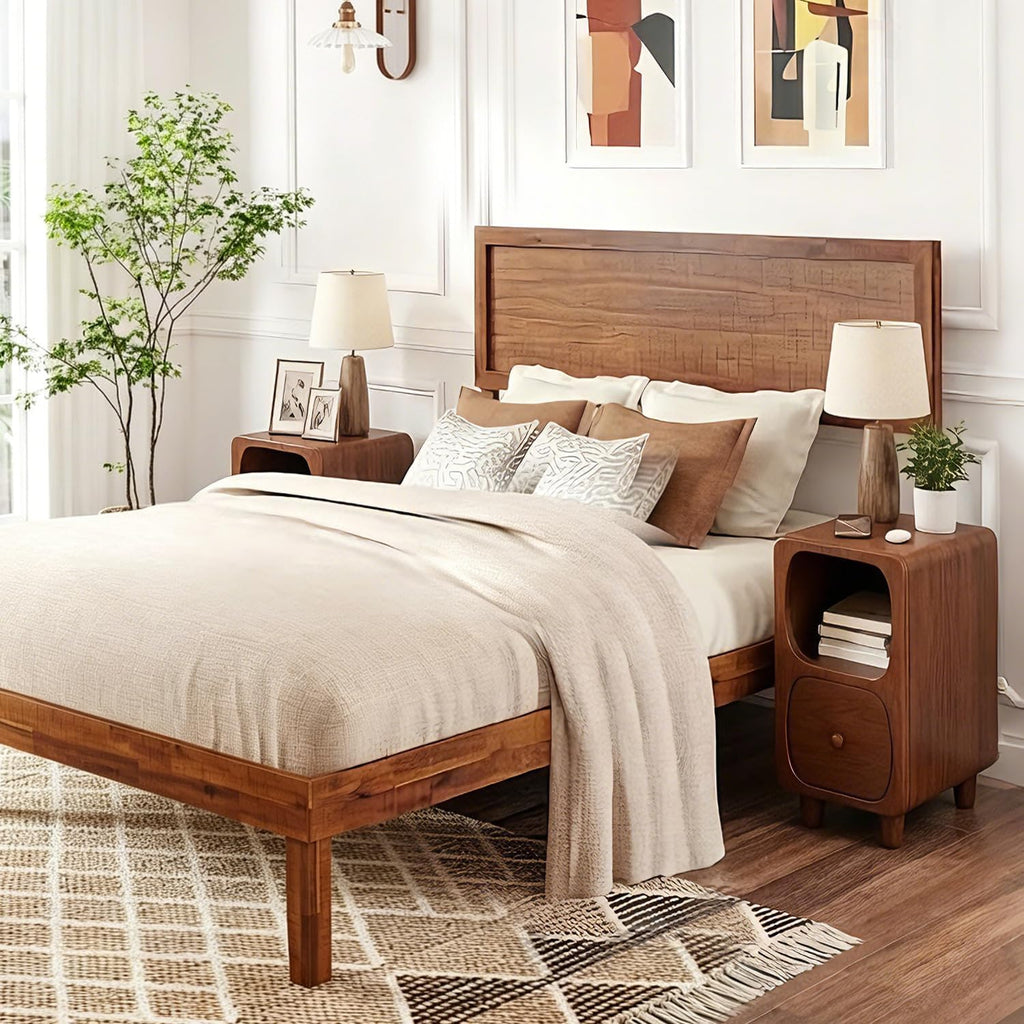 YUNMUARY-Narrow Nightstand,Walnut Nightstands,Mid Century Side Table,7.87 Inches Wide Bedroom Nightstand,Wooden Nightstands with Drawers for Hallway,Living Room,Corners,Fully Assembly.
