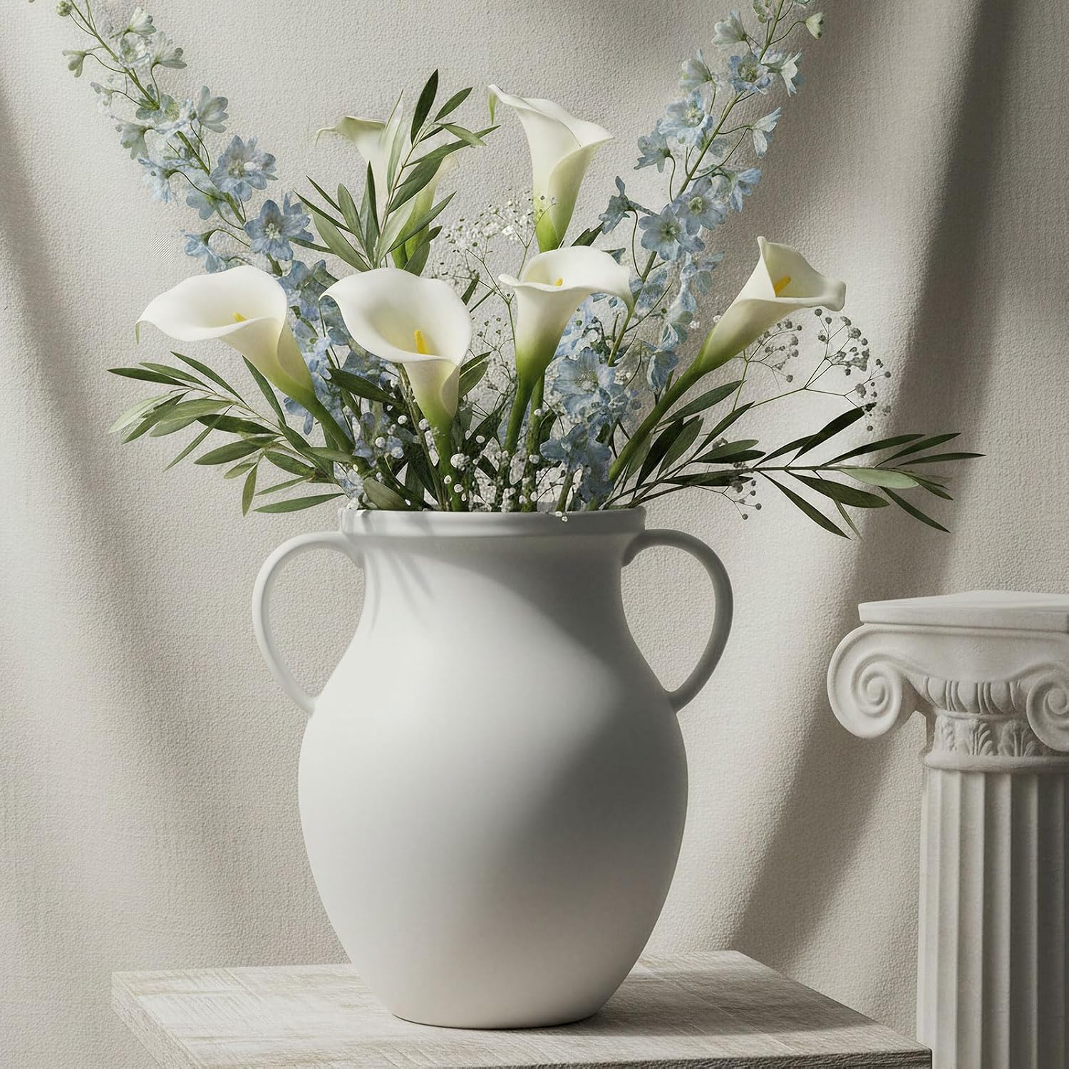 Nordic Minimalist 10 Inch Tall White Ceramic Vase, Modern Flower Vase for Dried Pampas Grass and Fresh Bouquets, Elegant Tabletop Centerpiece for Living Room, Shelf, or Entryway Decor
