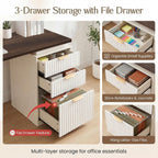 NORTHSKY 61" L Shaped Desk with Arched Hutch, White Corner Computer Desk with Power Outlets, 3 Drawers, File Cabinet and Sliding Door Storage for Home Office