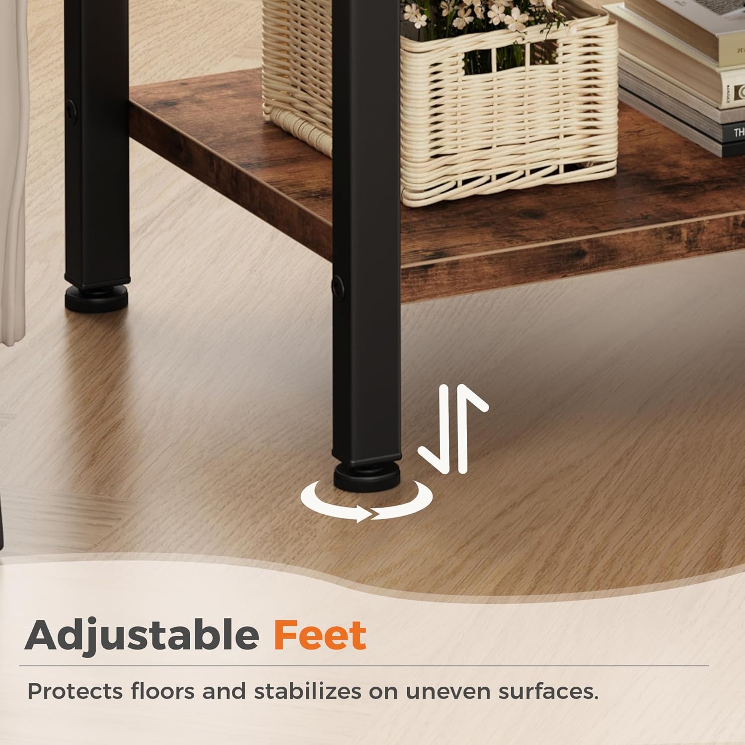 DUMOS Bedside Table with Charging Station and an Adjustable Fabric Drawer, and it is a Compact Nightstand, as Well as a 3-Tier Storage Organizer and an End Table for Bedroom, Brown