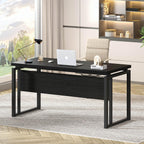 EXCEFUR Black Desk for Home Office, Modern Computer Desk, Wood and Metal Writing Study Table for Workstations, Living Room, Bedroom, 53 Inch