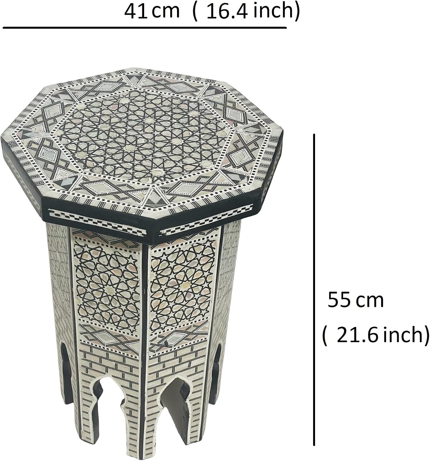 Morrocan Table Design Mother of Pearl Inlaid,Arabic Side Corner cofee Table for Living Room (Classic B)