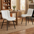 YOUTASTE White Dining Chairs Set of 2, Faux Leather Upholstered Armless Chairs with Back and Black Metal Legs, Mid Century Modern Kitchen Chairs for Living Room, Vanity, or Guest Reception Room