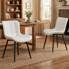 YOUTASTE White Dining Chairs Set of 2, Faux Leather Upholstered Armless Chairs with Back and Black Metal Legs, Mid Century Modern Kitchen Chairs for Living Room, Vanity, or Guest Reception Room