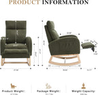 Rocking Chair, Nursery Rocking Chair, Teddy Fabric Rocker, Adjustable Footrest, Headrest, Side Pocket, Solid Wood Base, 15 Degree, Green