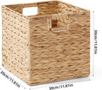 Water Hyacinth Storage Basket, Set of 2 Hand-Woven Wicker Baskets, Foldable Cube Storage Bins, Wicker Cube Laundry Organizer, Square Baskets for Organizing Shelves Decor, 12x12x12in