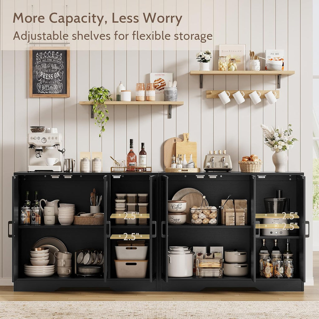 Modern Farmhouse Buffet Cabinet with Storage, 85" Large Sideboard Storage Cabinet with 6 Barn Doors, Coffee Liquor Bar Cabinet Wood Table Credenza with Adjustable Shelf for Kitchen Dining Living Room