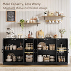 Modern Farmhouse Buffet Cabinet with Storage, 85" Large Sideboard Storage Cabinet with 6 Barn Doors, Coffee Liquor Bar Cabinet Wood Table Credenza with Adjustable Shelf for Kitchen Dining Living Room