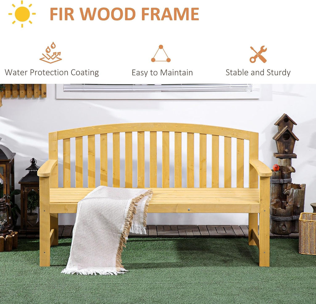56-inch 2-Seat Hardwood Slatted Backrest Armrest Natural Finish Long-Lasting Durable Premium Quality All-Weather Heavy-Duty Eco-Friendly Sturdy