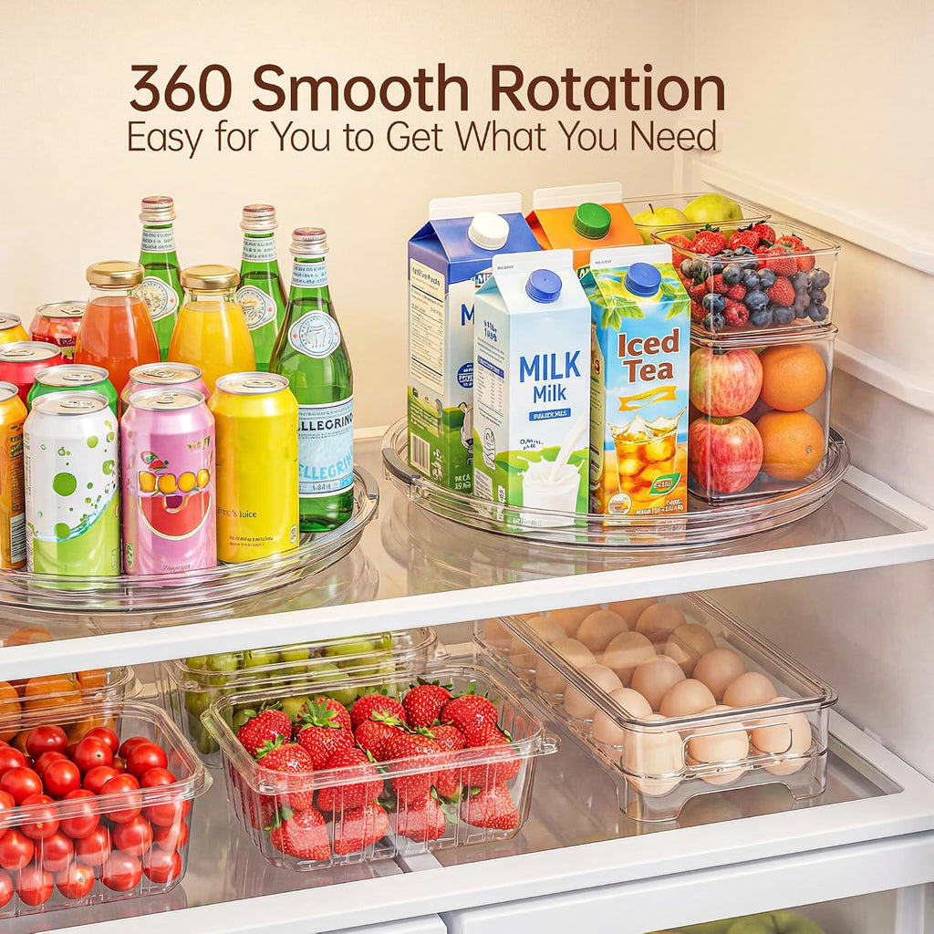 LAMU 12 Inch Lazy Susan Turntable, 360° Rotating Organizer Storage for Cabinet & Table Top, Pantry, Fridge, Bathroom, 4 Pack Clear Spice Rack, Kitchen Storage Tray for Medicine & Countertop