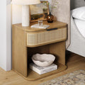 Nathan James Keith Farmhouse Bedside Table, Modern Coastal Nightstand, Rattan Nightstand with 1 Drawer for Bedroom, Light Brown
