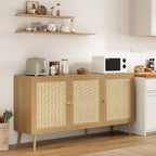 Farini 59.1" Buffet Cabinet with 3 Rattan Doors,Kitchen Sideboard for Dining Room, Hallway & Living Room, Coffee Bar Storage Console Table,Natural