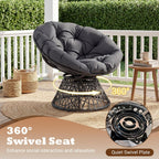 Giantex Wicker Papasan Chair with Soft Thick Cushion and High Capacity Metal Frame, 360° Swivel Ergonomic Lounge Reading Chair for Living Room, Bedroom, Patio, Indoor Outdoor Use (Grey)