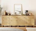 WAMPAT Large Sideboard Buffet Cabinets with Drawers and Doors for Dining Room, 94.4" Wide 4-in-1 Modern Oak Wood Credenza Console Tables with Adjustable Storage Shelves for Kitchen, Living Room