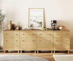 WAMPAT Large Sideboard Buffet Cabinets with Drawers and Doors for Dining Room, 94.4" Wide 4-in-1 Modern Oak Wood Credenza Console Tables with Adjustable Storage Shelves for Kitchen, Living Room