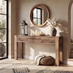 LITTLE TREE 63 Inches Long Console Table with 3 Drawers, Brown Sofa Table Behind Couch for Living Room, Wooden Hallway Foyer Entry Table for Entrance