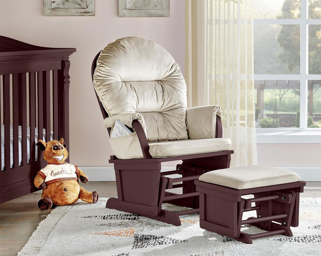 Suite Bebe Madison Nursery Rocking Chair with Ottoman, Wooden Glider for Baby Nursing, Smooth Gliding Rocker, Espresso and Beige