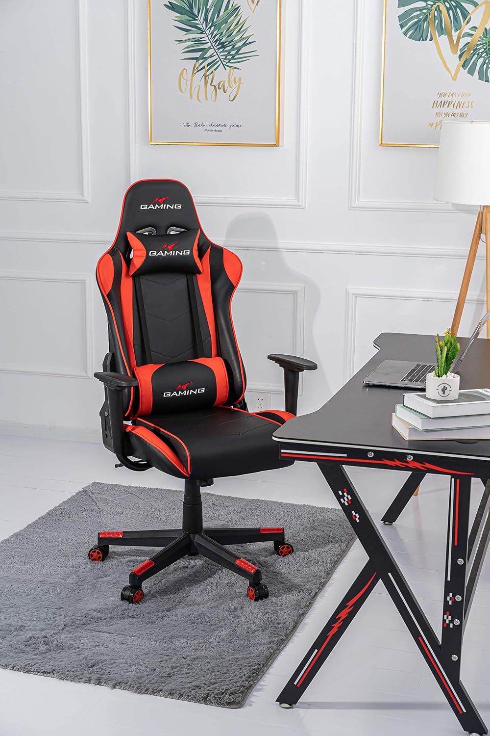 Brage Living Swivel Gaming Chair Ergonomic High-Back Racing Style PU Leather Office Chair with Headrest and Lumbar Support and Adjustable Armrest (Galaxy - Black/Red)