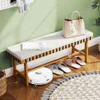 Tangkula Acacia Wood Outdoor Bench with Padded Cushion, 48" Long Dining Bench with Washable Zippered Cover, Backless Wooden Entryway Bench, Garden Poolside Porch Balcony Deck Indoor Furniture (1)