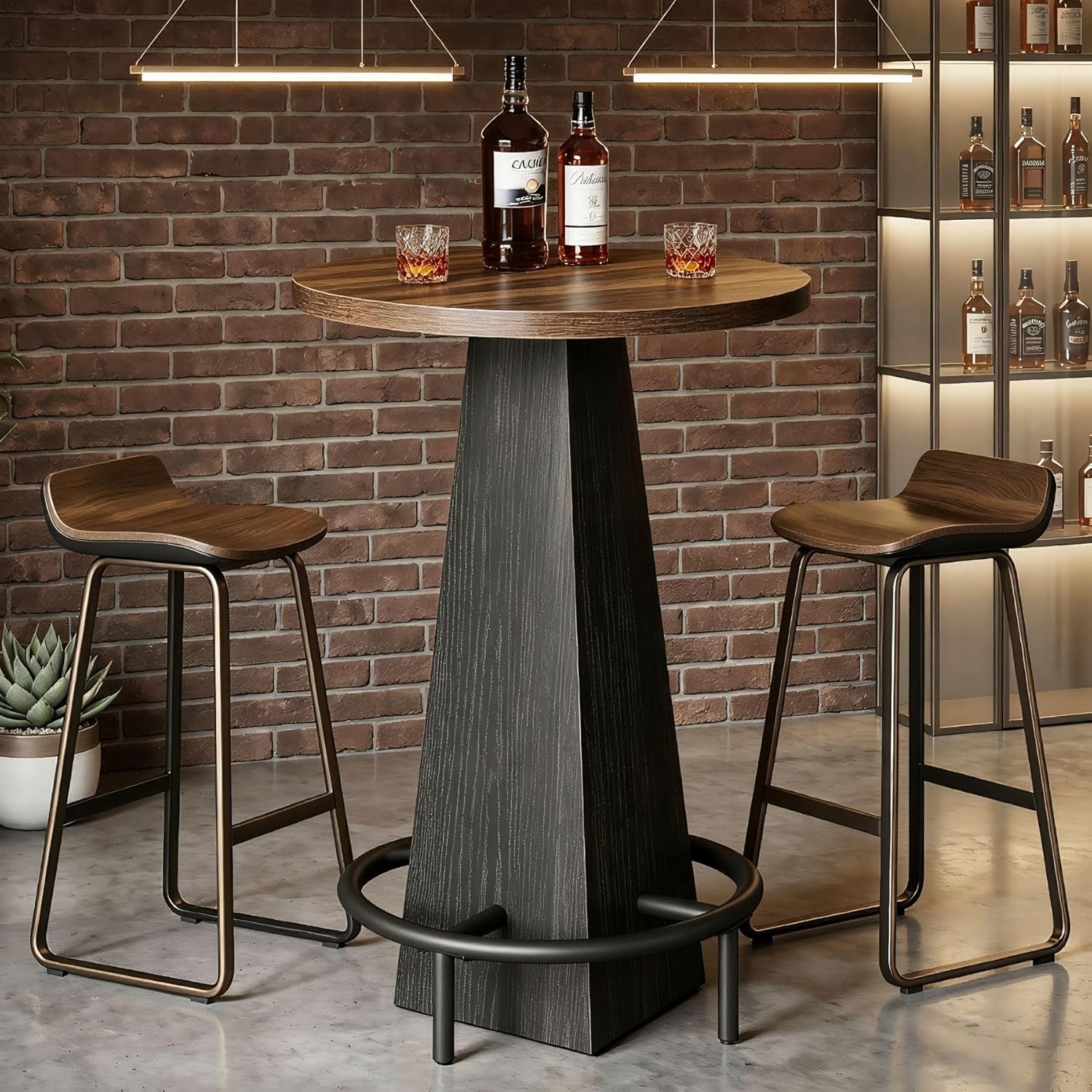 Tribesigns Round Bar Table, 37.4" High Pub Table with Metal Footrest, Drink Bar Station for Small Bars, Dining Room, Kitchen, Brown and Black