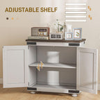 Farmhouse Kitchen Pantry, White Sideboard Buffet Cabinet with Barn Door and Adjustable Shelf, Wood Legs, Easy to Maintain, for Dining Room