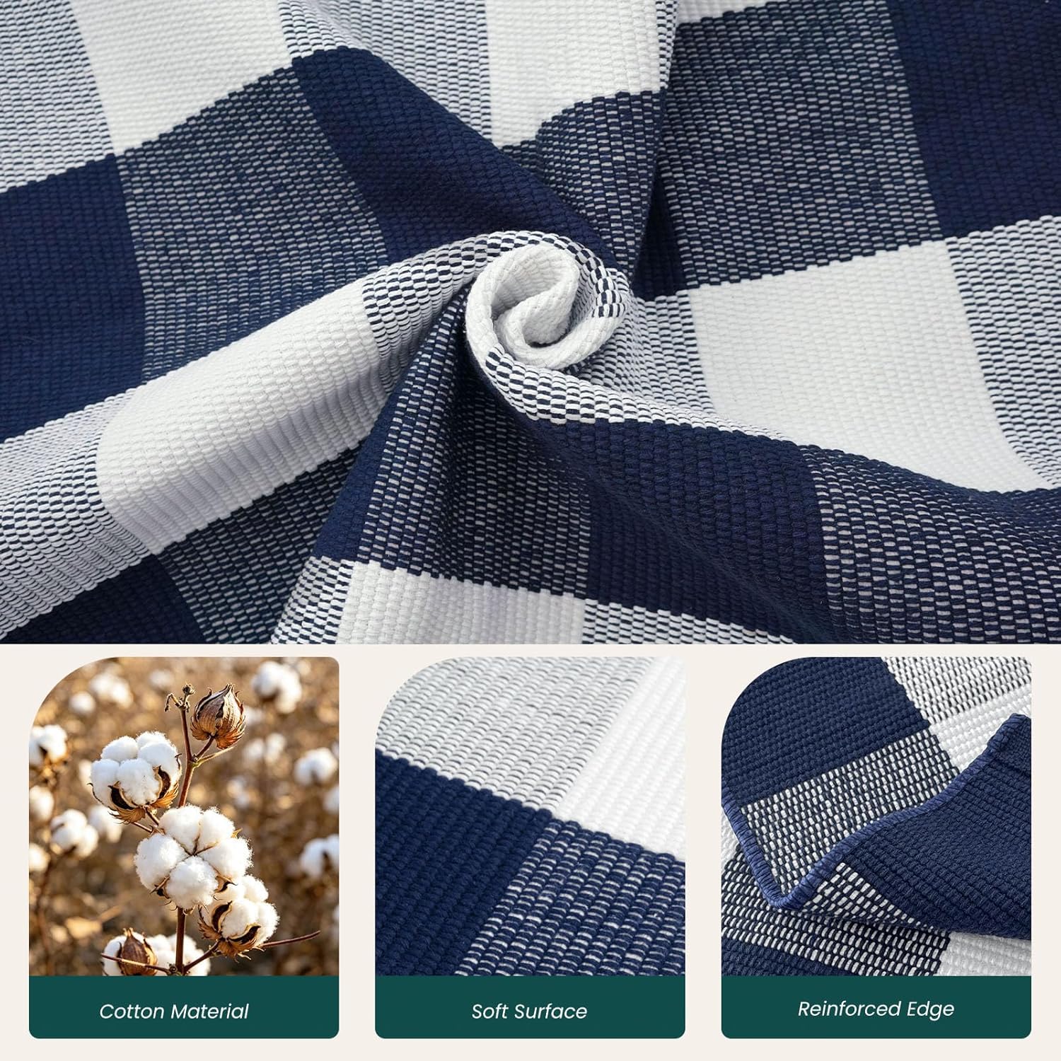 KOZYFLY Buffalo Plaid Area Rugs 2.3x3.6 Ft Blue and White Rug Washable Front Door Mat Woven Cotton Indoor Outdoor Rug for Front Porch Kitchen Entryway Patio Farmhouse Checkered Doormat