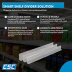 Clip Strip Corp. 50 Pack Shelf Dividers for Retail Stores, 1" H x 9-9/16" L, 15 mil Crystal Clear PVC Adhesive Mount Retail Shelf Separator, SD-1510