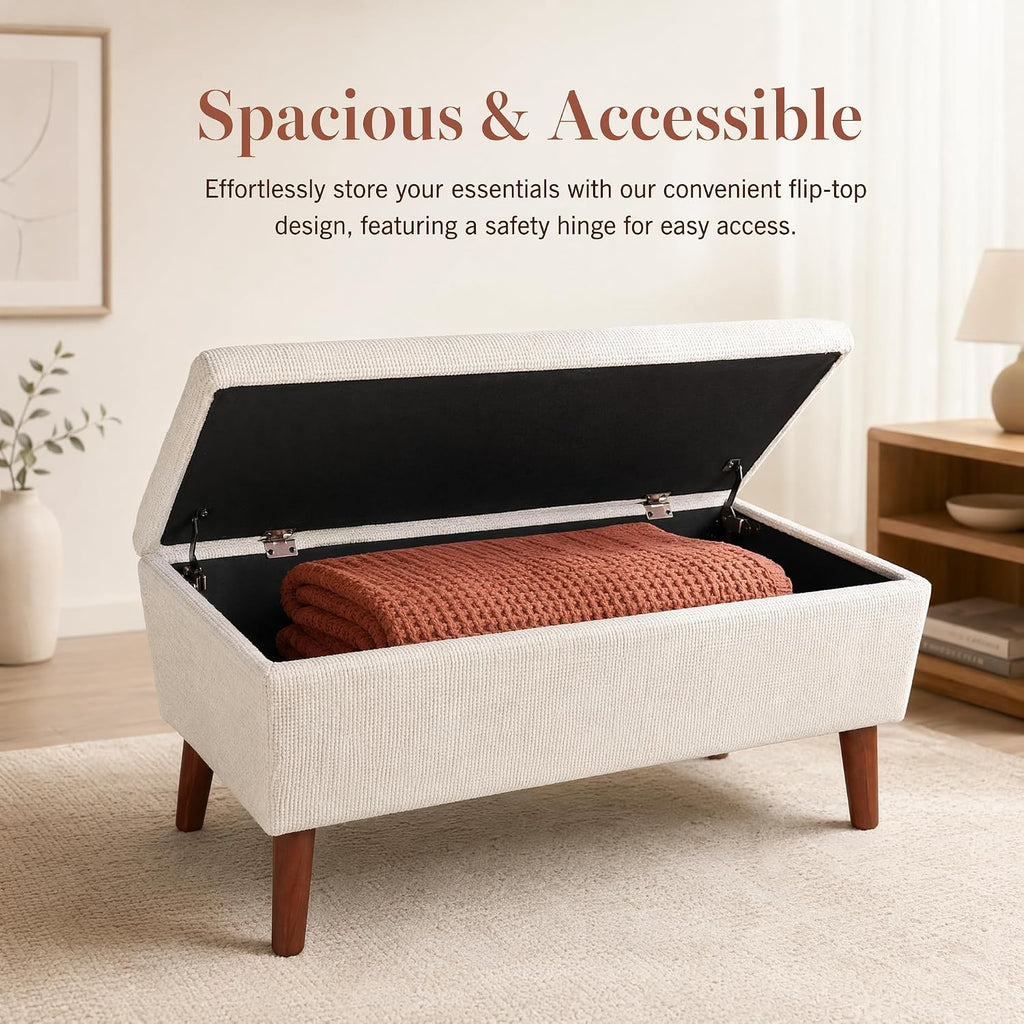 42" Rectangular Linen Ottoman Bench, Modern Low Footrest Stool with Solid Wood Tapered Legs, Multi-Use Entryway Shoe Bench & End of Bed Bench for Living Room/Bedroom