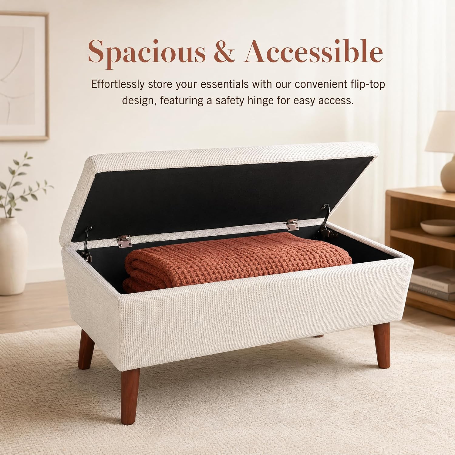 42" Rectangular Linen Ottoman Bench, Modern Low Footrest Stool with Solid Wood Tapered Legs, Multi-Use Entryway Shoe Bench & End of Bed Bench for Living Room/Bedroom