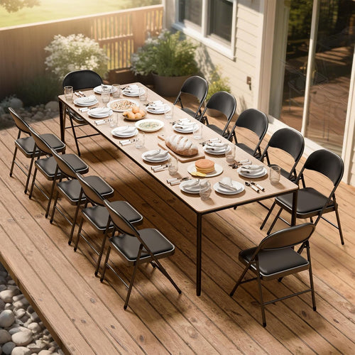 10 Pack Folding Chairs with Padded Seats, Metal Frame with Pu Leather Seat & Back, Capacity 350 lbs, Black