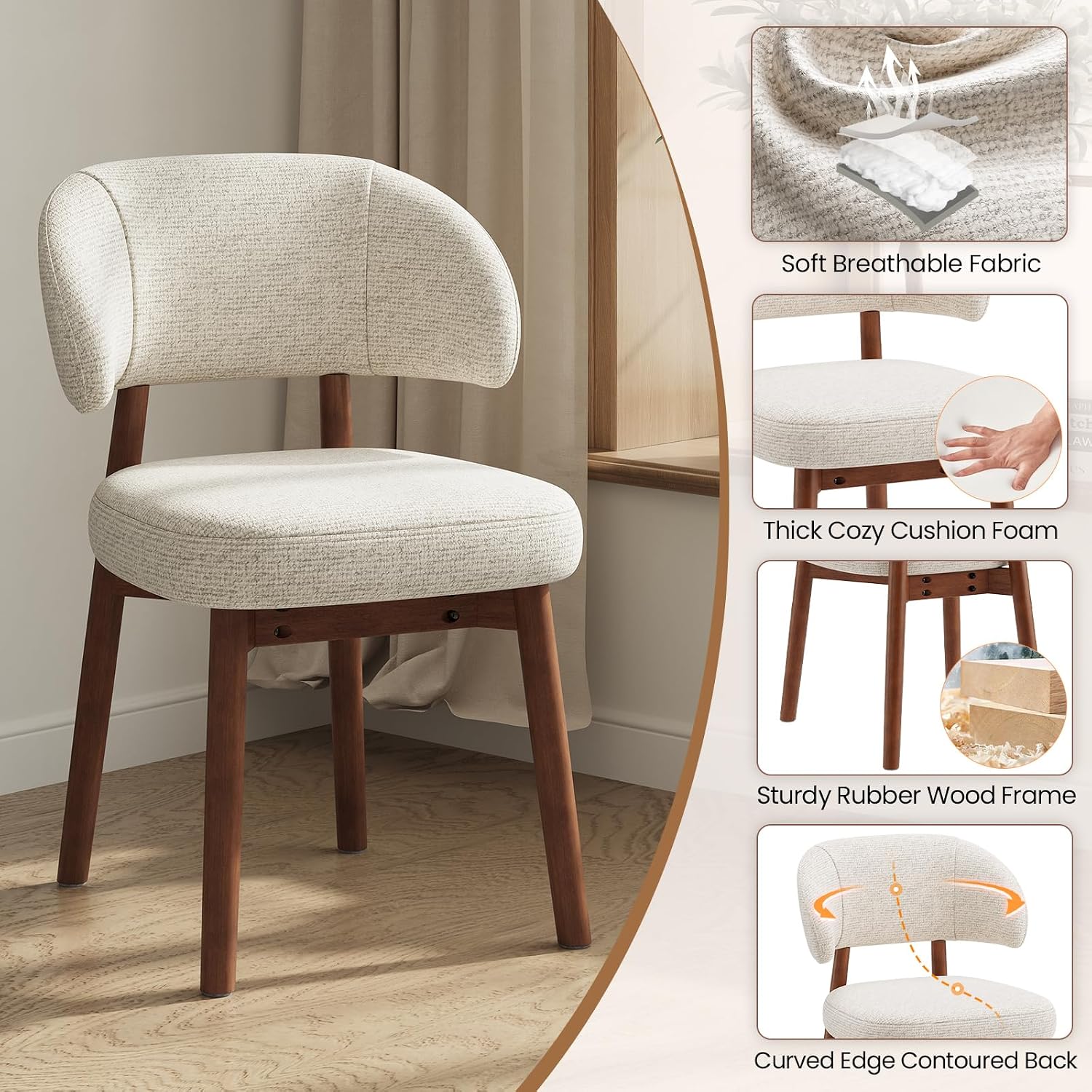 MALOL 47"-63" Extendable Round to Oval Dining Room Table Chairs Set for 4-8, Modern Wooden Kitchen Table and Chairs with Hidden Storage and Fluted Design for Dining Room/Small Space(Walnut and Beige)