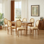 Leather Dining Chairs Set of 6 French Country Dining Chairs with Round Back, Farmhouse Upholstered Dining Accent Chairs with Nailhead Trim, Mid Century Modern (Beige)