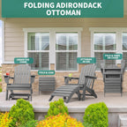 FUNBERRY Folding Adirondack Ottoman Set of 2, HDPE All Weather Outdoor Foot Rest, Easy Storage Patio Footstool, Ottomans and Footstools for Outside