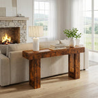 DUMOS 63 Inches Console Farmhouse Table for Entryway, Long Console Table Behind Couch, Solid Wood Narrow Entryway Table for Hallway, Living Room, Foyer, Entrance, Easy Assembly, Rustic Brown