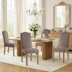 Upholstered Dining Chair Modern Stylish Parsons Kitchen Diner High Back with Silver Nailhead Trim & Wood Legs, Set of 4, Fabric Brown