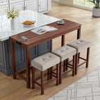 Knocbel Industrial 3-Person Counter Height Bar Table Set with Power Outlet, 4-Piece Dinette Set with Padded Seat Stools, Apartment Condo Small Space Pub Bistro Dining Furniture Set (Cherry)