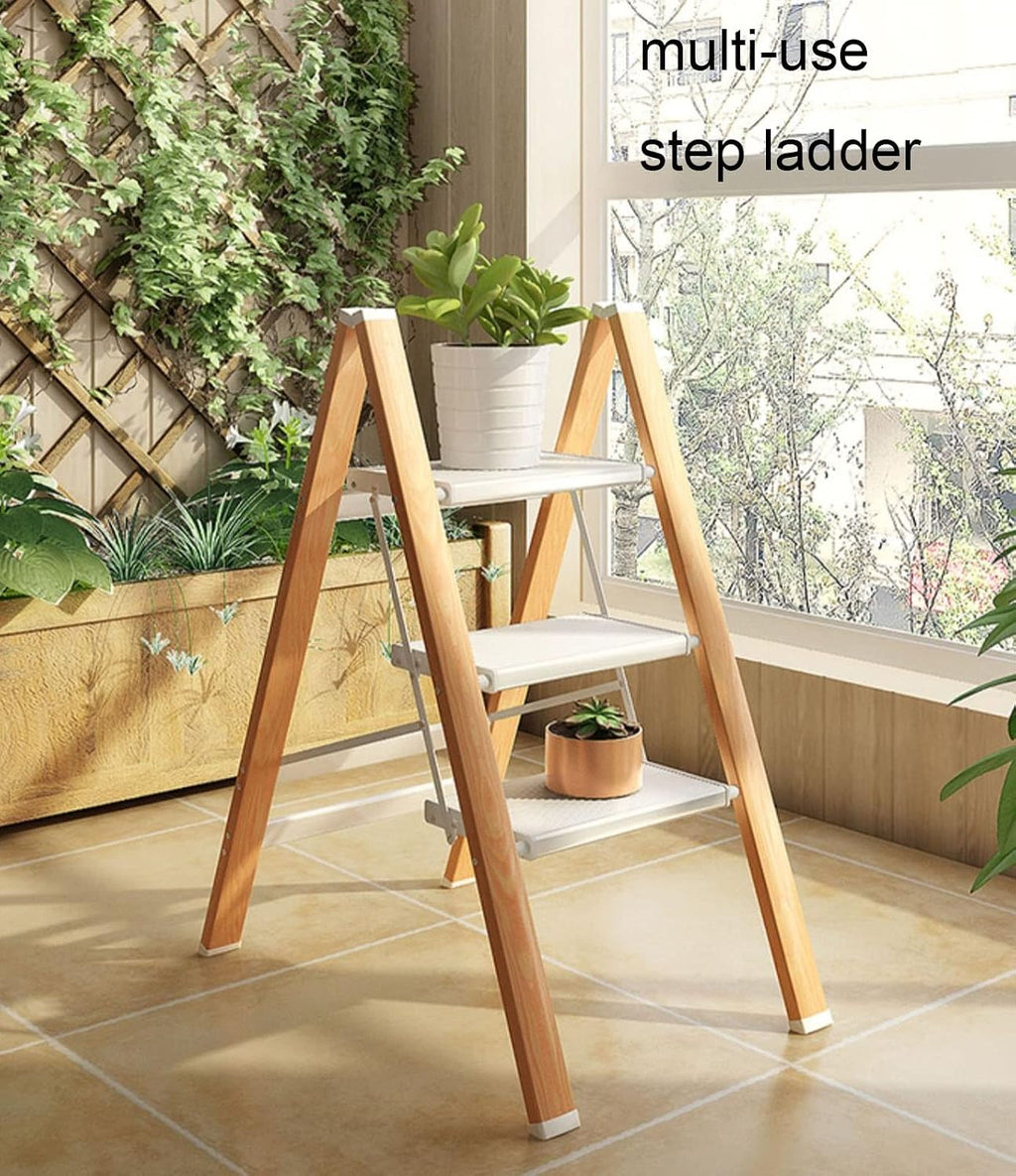 3-Step Aluminum Alloy Folding Ladder, Portable Step Stool with Wide Anti-Slip Pedal, 330lbs Heavy Duty Load Capacity for Household Indoor Outdoor Use