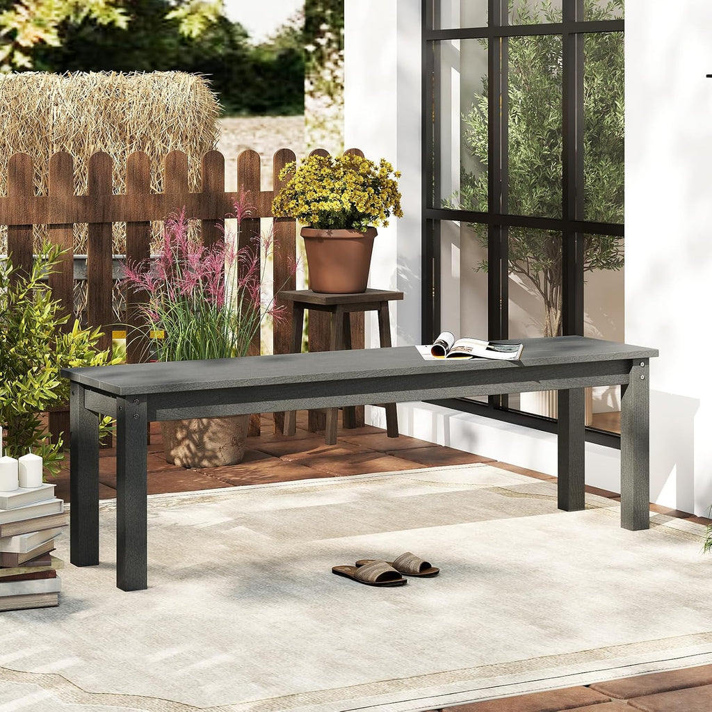 Moccha HDPE Outdoor Bench, 55" Patio Bench with Slatted Seat &750 Lbs Capacity, Weatherproof Outside Seating Furniture, 2-3 People Backless Garden Bench, Loveseat for Entryway, Porch, Lawn & Backyard
