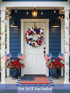 BLOSMON 4th of July Flowers for Porch: 12 Pcs Red White and Blue Fake Flower with Flag for Outdoors Planters - Patriotic Artificial Floral Plants America 250 Anniversary Outside Window Box Decoration