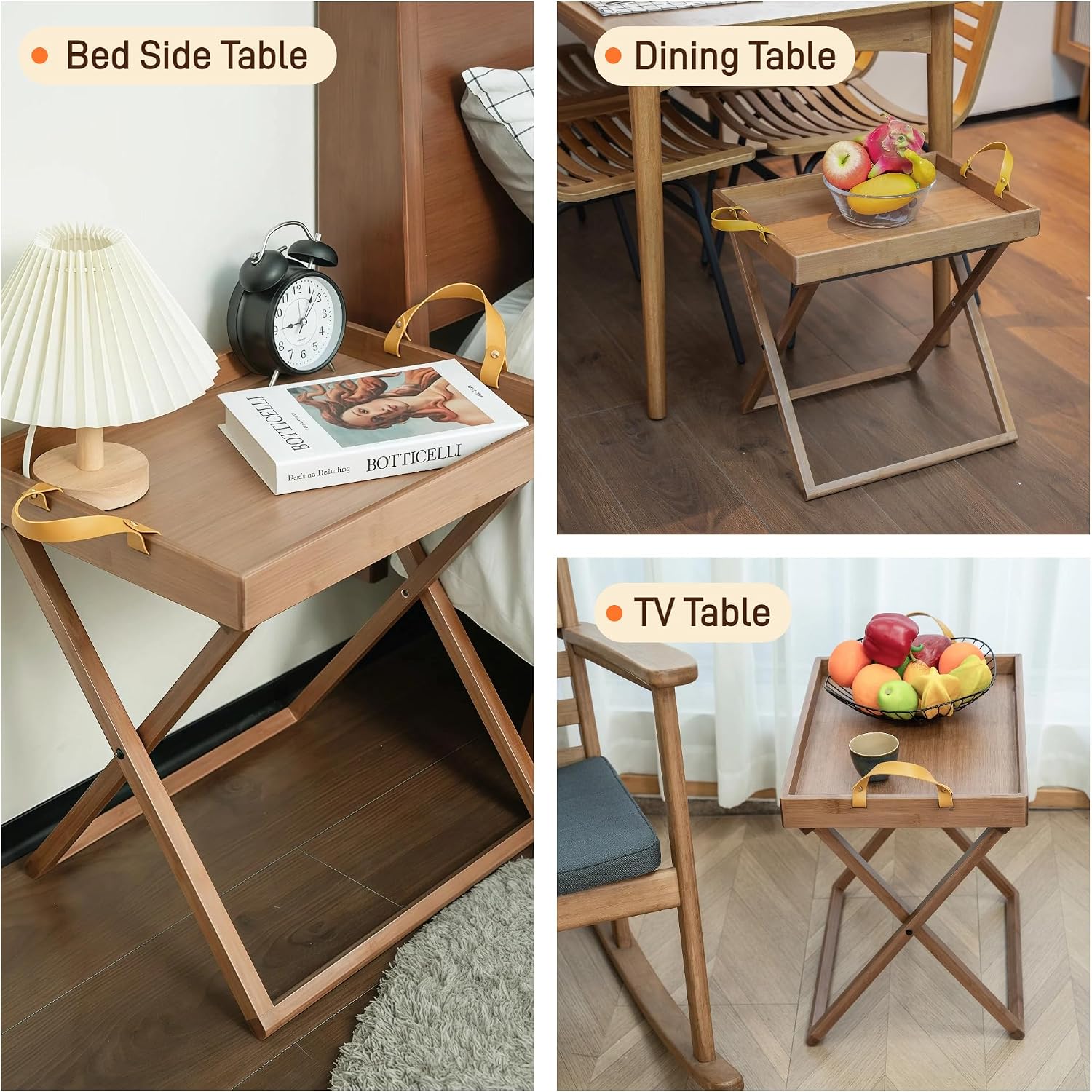 Folding TV Tray Table - Portable Side Tables with Removable Tray for Drink, Snack, Sofa End Table for Small Spaces, Living Room, Bedroom, Outdoor, Stable Stand for Camping, BBQ - Brown
