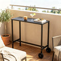 PeakPursuit 39x16 in Rectangle Outdoor Bar Table, 37" Counter Height Patio Pub Table with 2 Wheels, Waterproof Top & Adjustable Feet for Balcony, Yard, Hot Tub, Poolside, Indoor