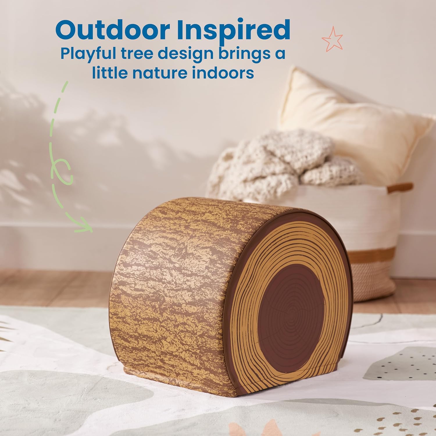 ECR4Kids SoftZone Tree Log Quarter Seat, 14in, Kids Bench, Chocolate