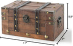 SLPR Alexander Small Wooden Treasure Chest - 11" x 7" x 5.5", Wood Storage Box with Hinged Lid, Decorative Trunk for Keepsakes, Vintage Pirate Chest for Classroom