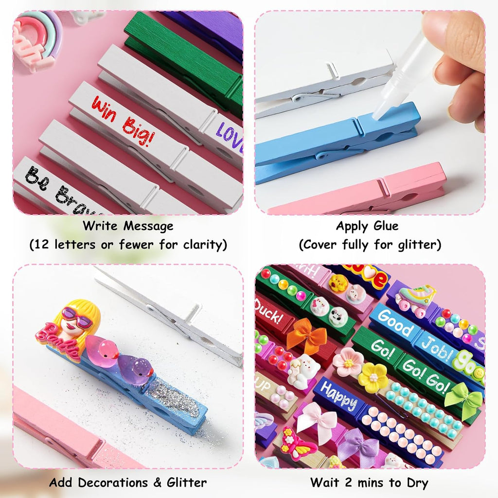 Dufvrpe Cheer Pins Kit with 100pcs 2.8" Clips - 80 Mini Bows, 12 Cheer Ducks, 416 Letters & 35 Decorations for Cheerleaders, Volleyball Teams | Spirit Clips with Glue & Tools