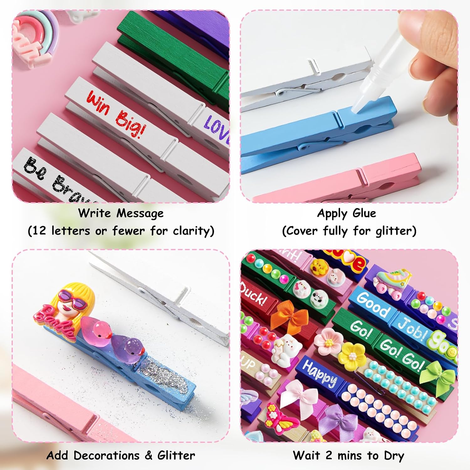 Dufvrpe Cheer Pins Kit with 100pcs 2.8" Clips - 80 Mini Bows, 12 Cheer Ducks, 416 Letters & 35 Decorations for Cheerleaders, Volleyball Teams | Spirit Clips with Glue & Tools