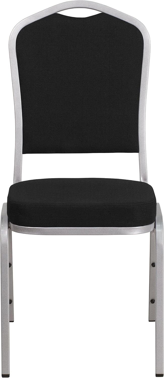 EMMA + OLIVER Crown Back Stacking Banquet Chair in Black Fabric - Silver Frame