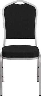 EMMA + OLIVER Crown Back Stacking Banquet Chair in Black Fabric - Silver Frame
