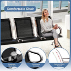 kinbor 3-Seat Waiting Room Chairs with Arms - Modern Reception Bench for Airport, Hospital, Office Lobby - Breathable Mesh & Durable Steel Waiting Area Furniture (Black)